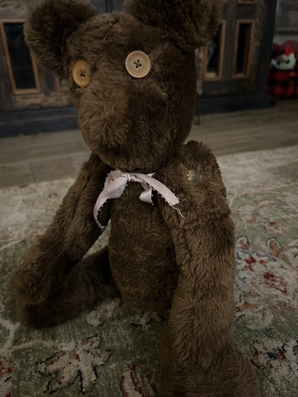 Vintage 1940s/1950s Handmade Mohair-Style Teddy Bear - Button Jointed Folk Art
